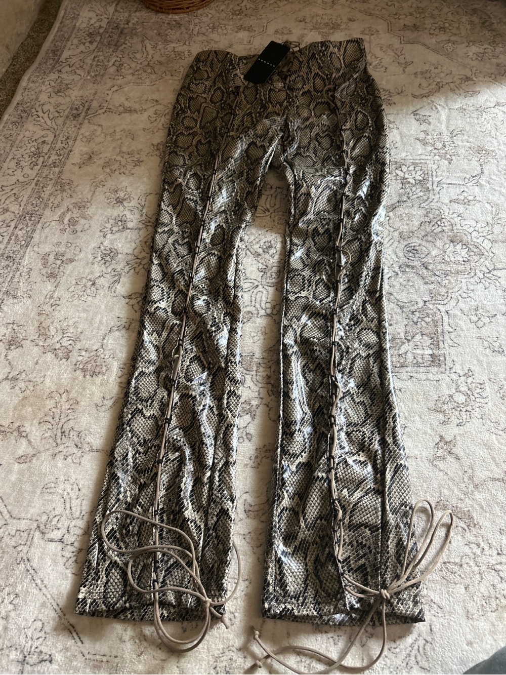 SUMWON Snake Print Lace Up open front flare Pants Small NWT Y2K Festival Club
